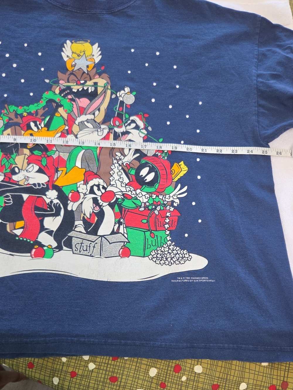 Vintage 1996 Warner Bros. Navy Blue Looney Tunes Holiday Graphic Tee 3x